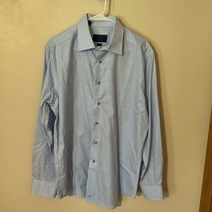 David Donahue Shirt Mens 17 34/35 Blue Geometric Trim Dress Career Party Formal